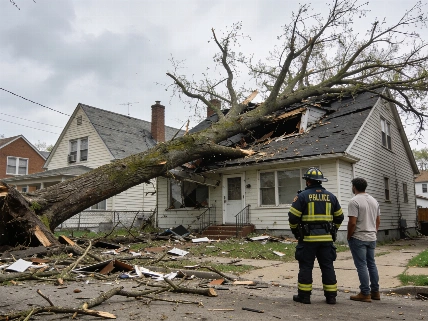 Tree Crushes Detroit Home During Storm, Man and Newborn Escape Farmington Voice